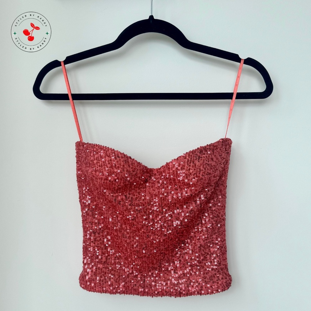 Elisabetta Franchi Sequin Bustier Top in Pink